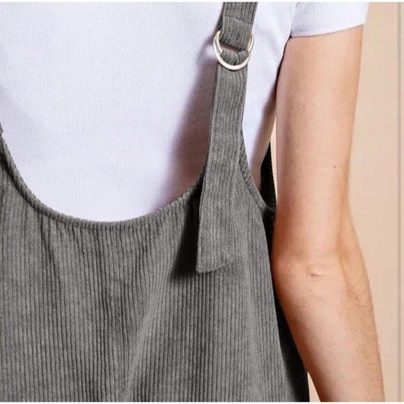 Soft NWT XL Overalls Women Dark Gray Corduroy Baggy Lagenlook Grunge Comfy - Picture 4 of 10